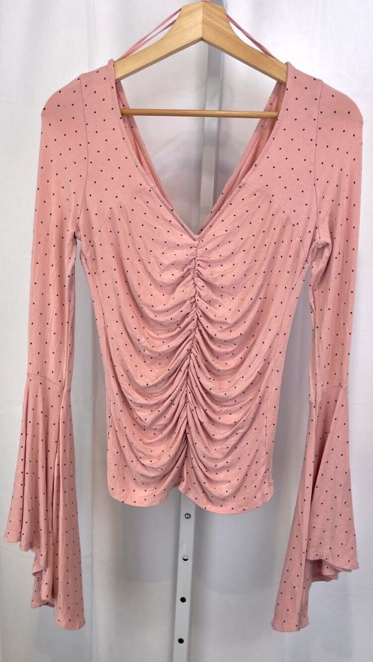 WE THE FREE People  Size M What A Babe Bell Sleeve Polka Dot Top Pink